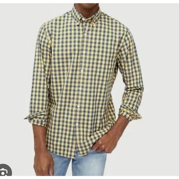 J.Crew Tailored light weight fit yellow and grey  checkered button down size lar - Picture 1 of 9